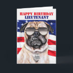 Tarjeta Funny Pug Dog Teniente Militar Cumpleaños<br><div class="desc">¿Buscando estrellas patrióticas y tarjetas de cumpleaños con temas de franjas para su teniente militar? Este gruñón perro de cerdo con un divertido mensaje de "deja caer y dame 20" seguramente recibirá una sonrisa por el soldado favorito.</div>
