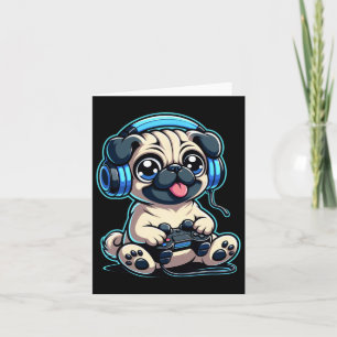 Tarjeta Funny Pug Gamer Perro Juego Pug Pugs Video Juego 1
