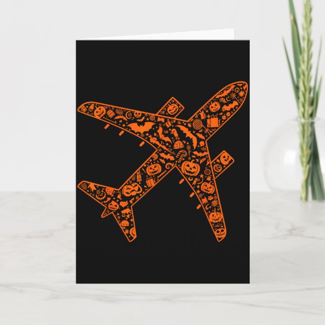 Tarjeta Funny Pumpkin Airplane Candy Halloween Mens Womens (Anverso)