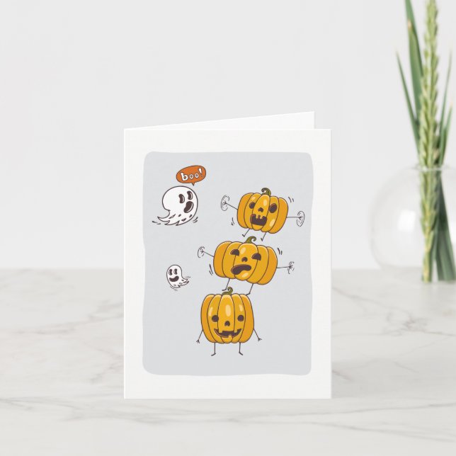 Tarjeta Funny Pumpkins and Ghosts Note Card (Anverso)