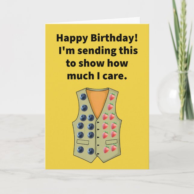 Tarjeta Funny Pun Berry Vest Feliz Cumpleaños (Anverso)