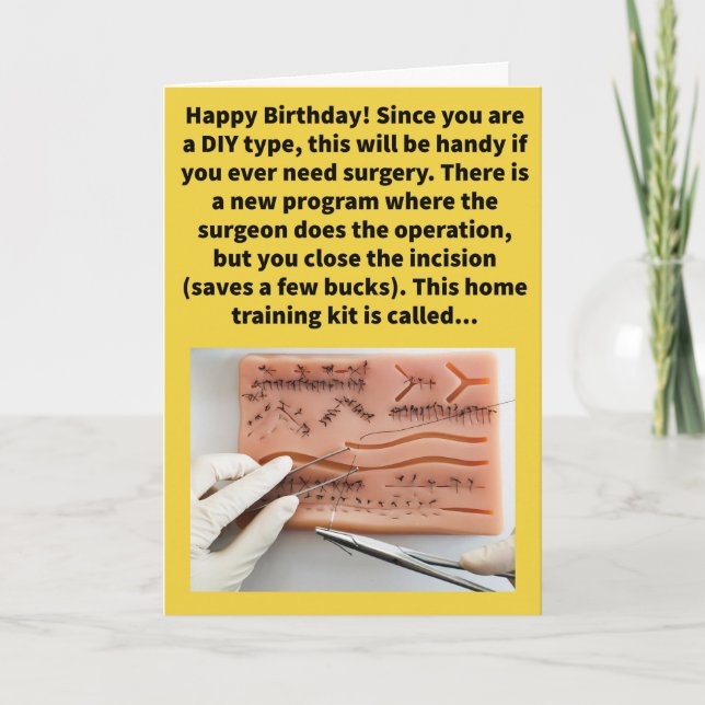 Tarjeta Funny Pun Suture Self Happy Birday (Anverso)