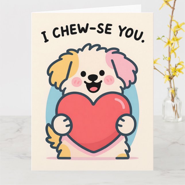 Tarjeta Funny Puppy Love Valentine Greeting Card (flor amarilla)