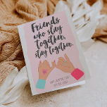 Tarjeta Funny quote pinkie galentine 3 photos collage<br><div class="desc">A funny friends who slay together, stay together quote galentine day card with 3 photos collage heart, celebrate your best friends, or bestie with this cool pink swear hands illustration with nail polish and heart on the hand, all the colors are fully editable, with a modern script typography brush style....</div>