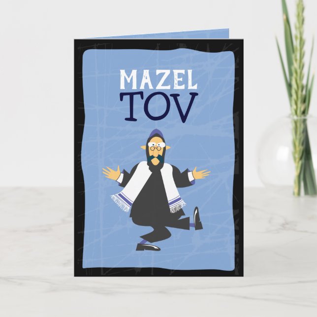 Tarjeta FUNNY RABBI MAZEL TOV Felicitaciones saludo (Anverso)