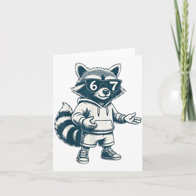 Tarjeta Funny Raccoon 67 Meme Six Seven  (Anverso)