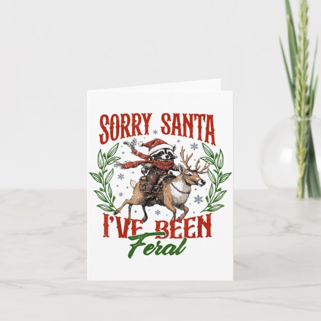 Tarjeta Funny Raccoon Christmas Holiday Sorry Santa I've B (Anverso)