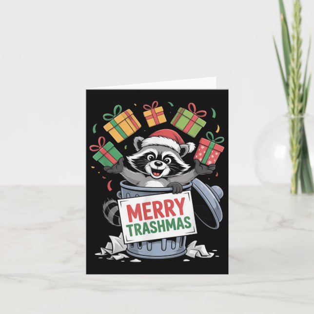 Tarjeta Funny Raccoon Christmas Trash Panda Xmas Merry Tra (Anverso)