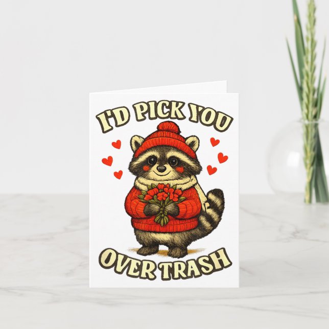 Tarjeta Funny Raccoon I’d Ck You Over Trash Valentines Day (Anverso)