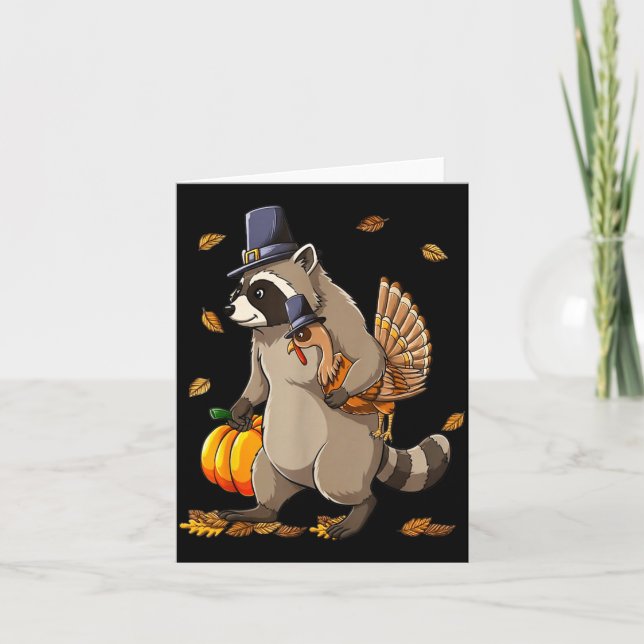 Tarjeta Funny Raccoon Turkey Pumpkin Thanksgiving Gift Men (Anverso)