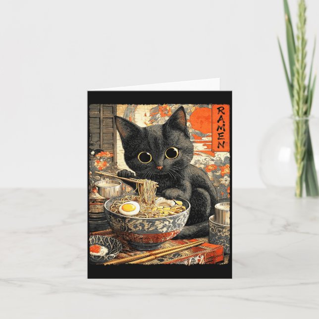 Tarjeta Funny Ramen Cat Noodle Lovers Anime Otaku  (Anverso)