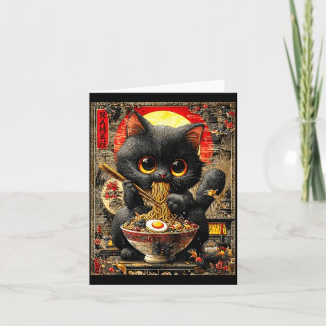 Tarjeta Funny Ramen Cat Noodle Lovers Anime Otaku  (Anverso)