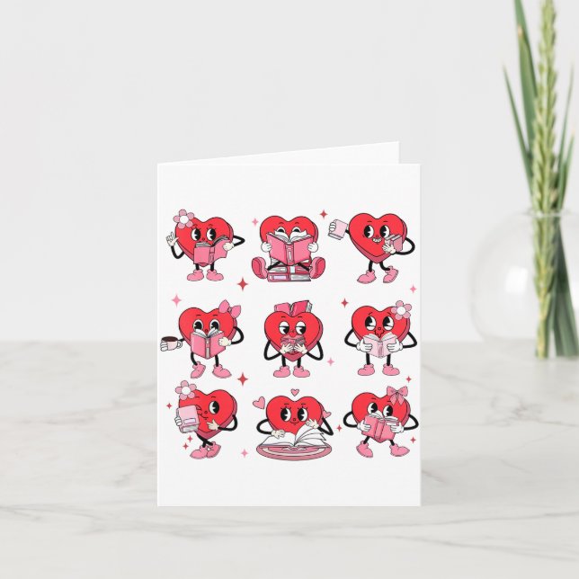 Tarjeta Funny Reading Heart Book Valentines Day Teacher Wo (Anverso)
