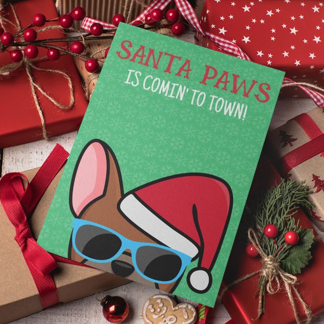 Tarjeta Funny Red Fawn Bulldog francés Santa Paws Navidade (Subido por el creador)