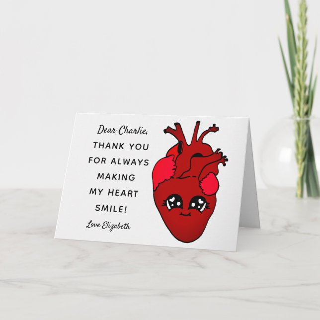 Tarjeta Funny Red Kawaii Heart Personalizado Feliz Cumplea (Anverso)
