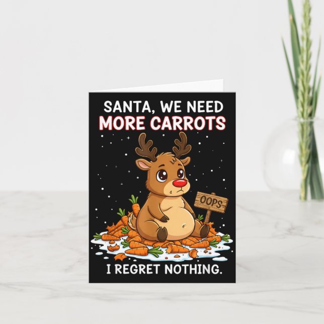 Tarjeta Funny Reindeer Carrot Hoarder Christmas Design  (Anverso)