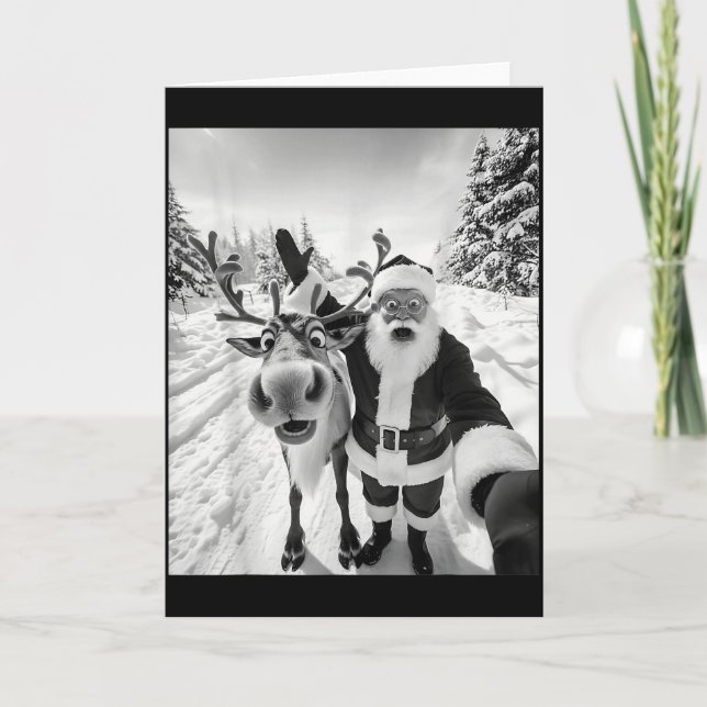 Tarjeta Funny Reindeer Santa Selfie Christmas Party Xmas P (Anverso)