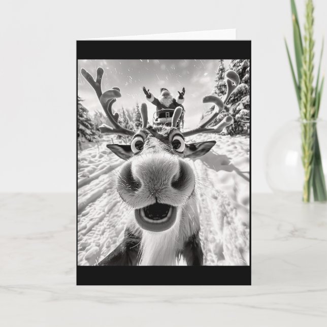 Tarjeta Funny Reindeer Selfie Christmas  (Anverso)