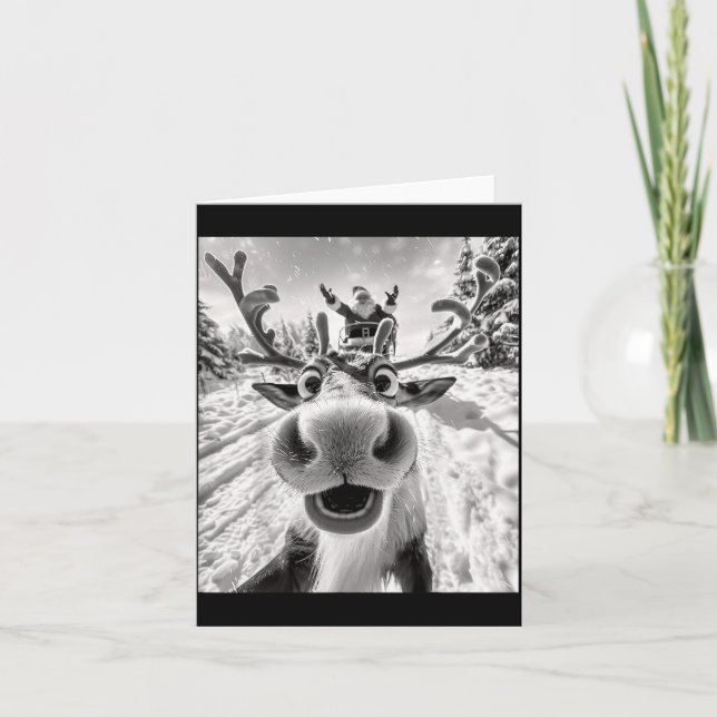 Tarjeta Funny Reindeer Selfie Christmas  (Anverso)