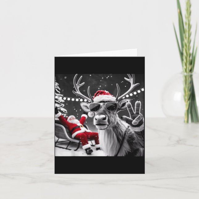 Tarjeta Funny Reindeer Selfie Christmas  (Anverso)