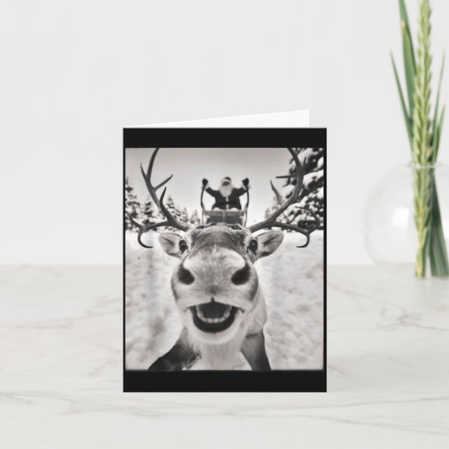 Tarjeta Funny Reindeer Selfie Christmas Santa Funny Kids  (Anverso)