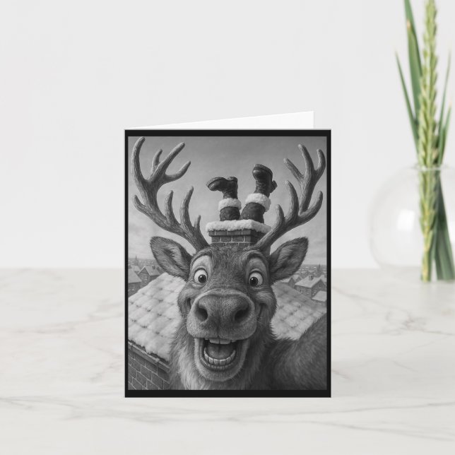 Tarjeta Funny Reindeer Selfie Santa Boys Girls Christmas  (Anverso)