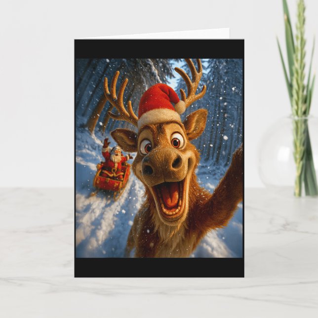 Tarjeta Funny Reindeer Selfie Santa Merry Christmas Men Wo (Anverso)