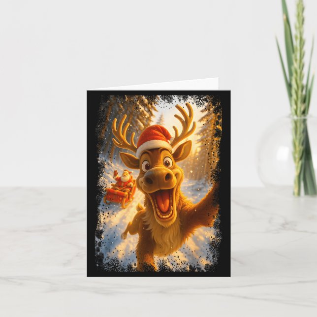 Tarjeta Funny Reindeer Selfie Santa Merry Christmas Men Wo (Anverso)