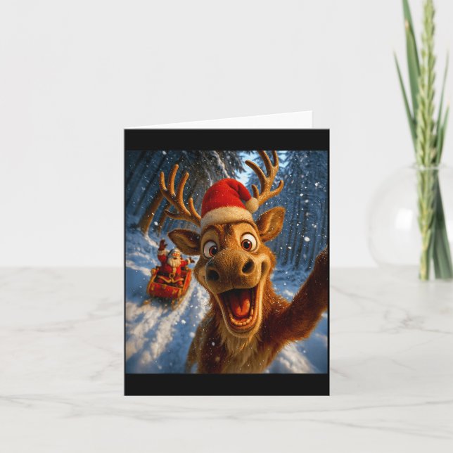 Tarjeta Funny Reindeer Selfie Santa Merry Christmas Men Wo (Anverso)