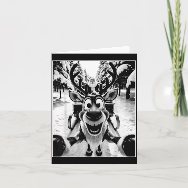 Tarjeta Funny Reindeer Selfie Santa Sleigh Christmas Holid (Anverso)