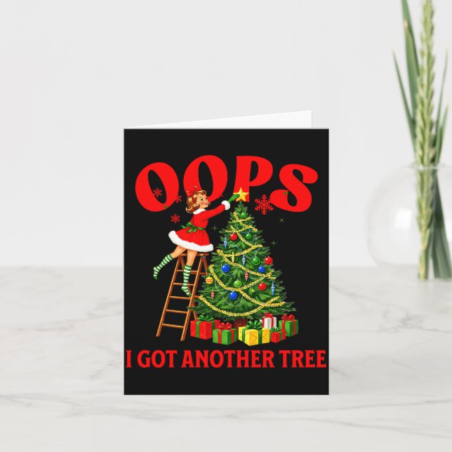 Tarjeta Funny Retro Christmas Oops I Got Another Tree Prem (Anverso)