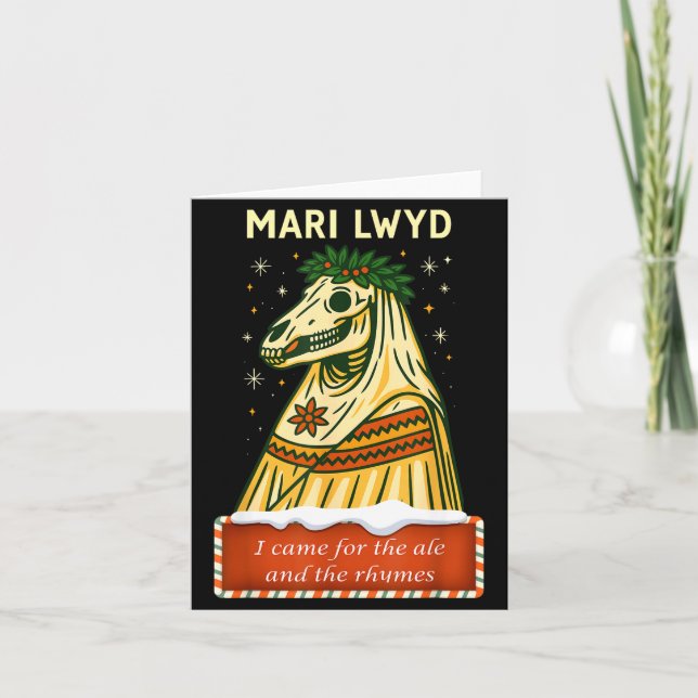 Tarjeta Funny Retro Folklore Skeleton Horse Mari Lwyd Yule (Anverso)