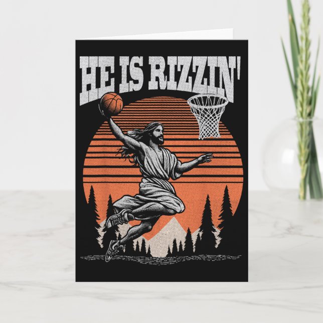 Tarjeta Funny Retro He Is Rizzin Christian Easter Playing  (Anverso)