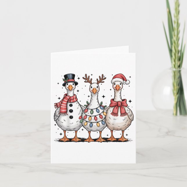 Tarjeta Funny Retro Merry Goosemas Navidades Silly Goose X (Anverso)