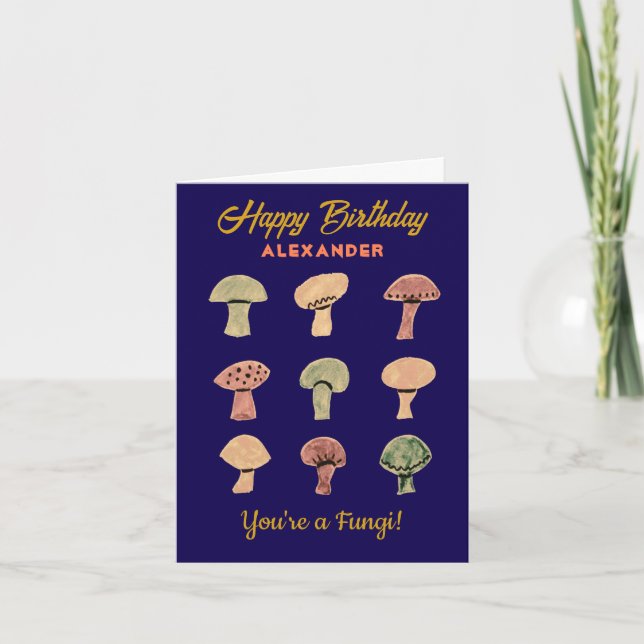 Tarjeta Funny Retro Mushroom Pun Cute Fungi Cumpleaños (Anverso)