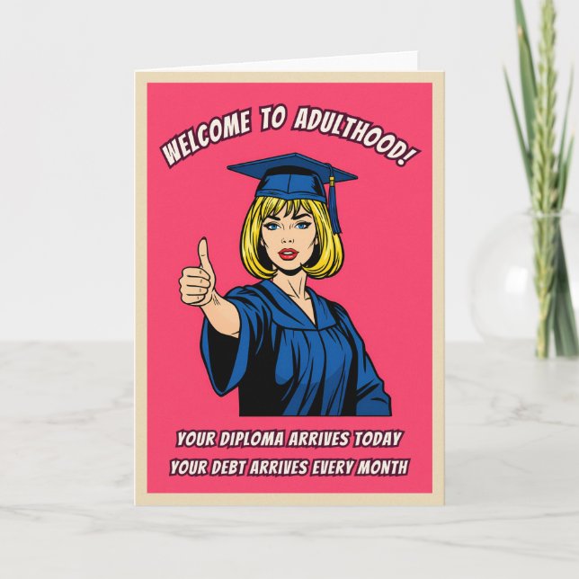 Tarjeta Funny Retro Pop Art College Graduation Humor (Anverso)