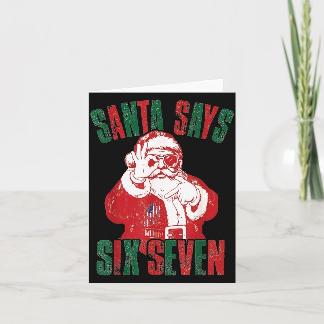 Tarjeta Funny Retro Santa Says Six Seven Christmas  (Anverso)