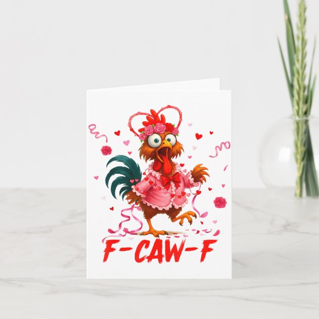 Tarjeta Funny Rooster F-caw-f Valentines Day Chicken Fcawf (Anverso)