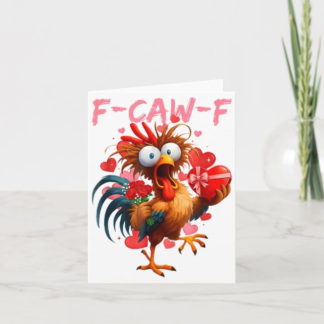 Tarjeta Funny Rooster F-caw-f Valentines Day Chicken Fcawf (Anverso)