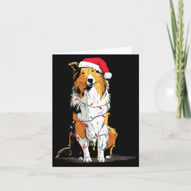 Tarjeta Funny Rough Collie Christmas Graphics Dog Lights L (Anverso)