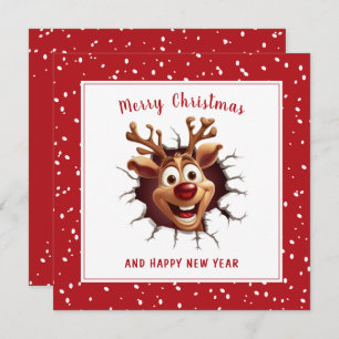 Tarjeta Funny Rudolph irrumpiendo en Navidades rojos de ta