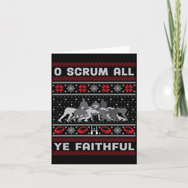 Tarjeta Funny Rugby O Scrum All Ye Faithful Ugly Merry Chr (Anverso)