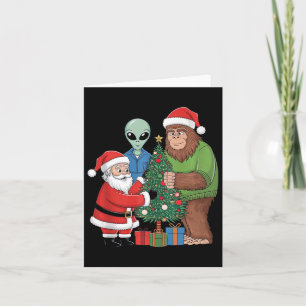 Tarjeta Funny Santa Bigfoot Alien Decoró Navidades Tre