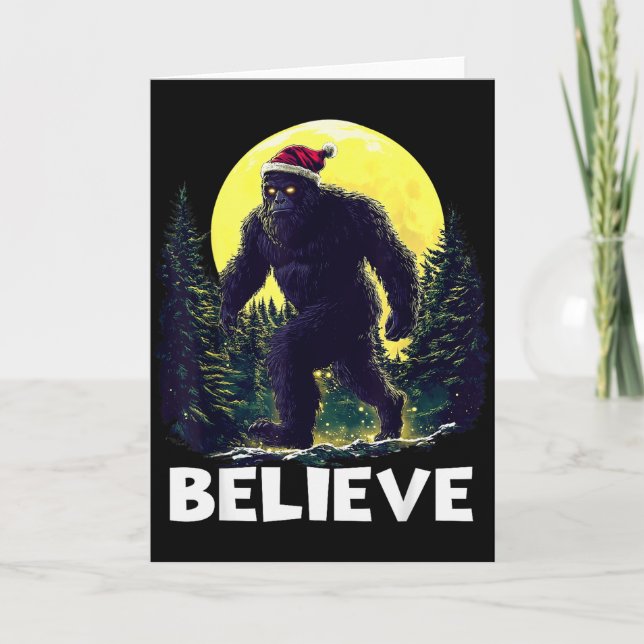 Tarjeta Funny Santa Bigfoot Christmas Sasquatch Believe Xm (Anverso)