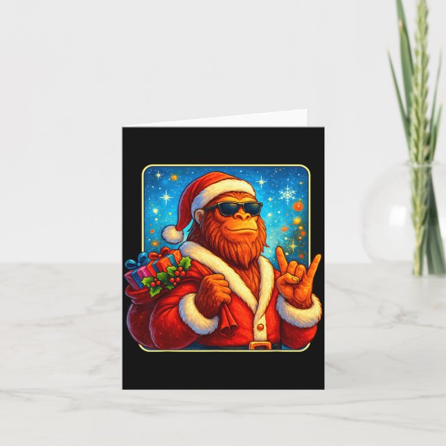 Tarjeta Funny Santa Bigfoot Christmas Sasquatch Xmas Boys  (Anverso)
