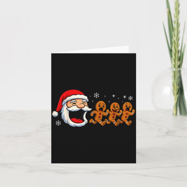 Tarjeta Funny Santa Chasing Gingerbread Christmas Cookie  (Anverso)