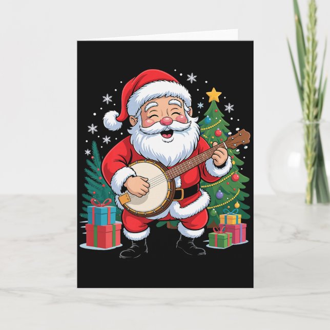 Tarjeta Funny Santa Christmas Design Banjo Holiday Xmas Pa (Anverso)