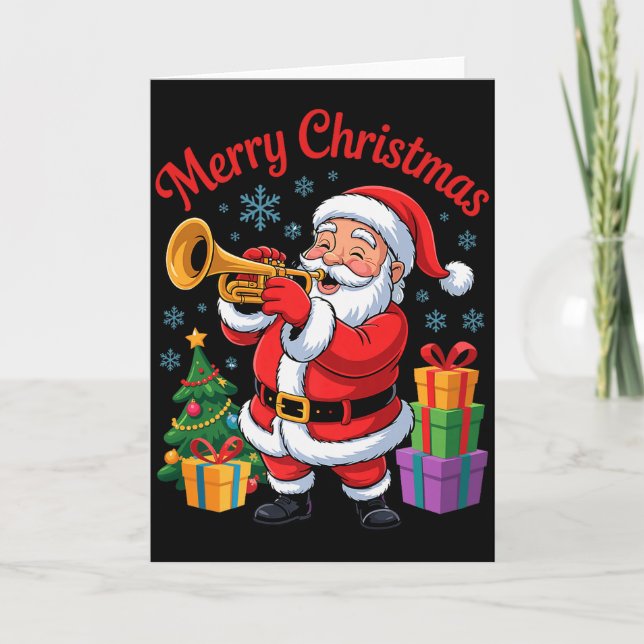 Tarjeta Funny Santa Christmas Design Trumpet Holiday Xmas  (Anverso)