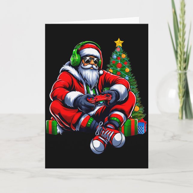 Tarjeta Funny Santa Christmas Gamer Controller Xmas Gaming (Anverso)