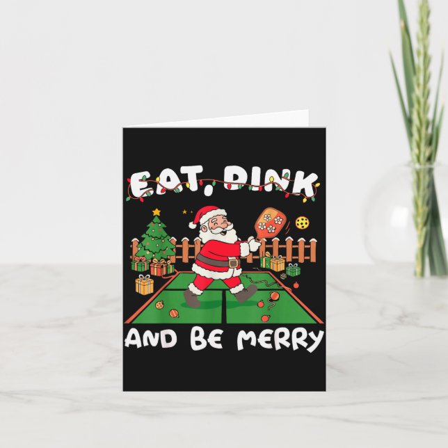 Tarjeta Funny Santa Ckleball Christmas Eat Dink And Be Mer (Anverso)